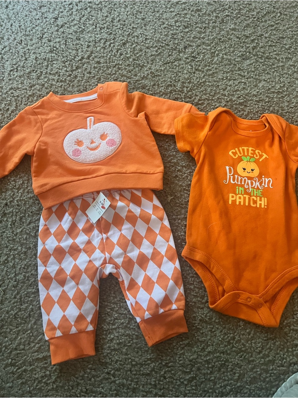 Cat & Jack Orange Pumpkin One-Piece Set with Diamond Pants